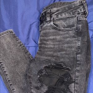 womens black distressed american eagle jeans size 8 short
